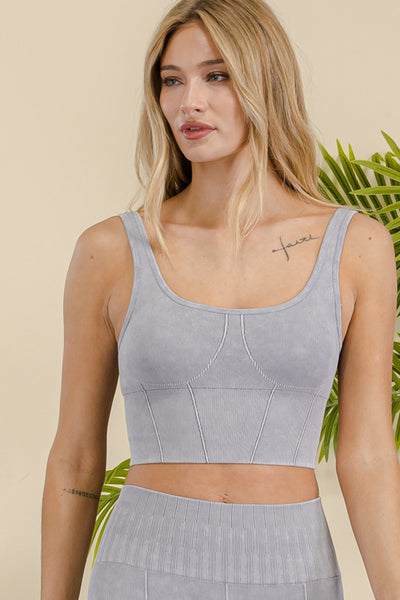 Stone Ribbed Sports Bra